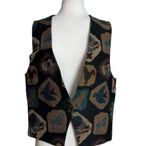 Vintage Eagle River Traders Vest Womens Size 8 Textured Tapestry Folk Art Flower